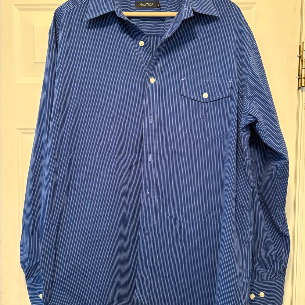 Nautica Blue Casual Button Down Shirt Classic Fit